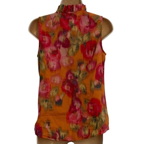 Size 0 Sleeveless Blouse J. Crew 100% Cotton Watercolor Orange Pink Red Floral R - Picture 8 of 8